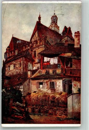 Prachatice Prachatitz sign. Kirnig, Alois Prachatitz-Literatenschule Nr. 11 mit Vignette Bund der Deutschen in Böhmen 1910 Künstlerkarte