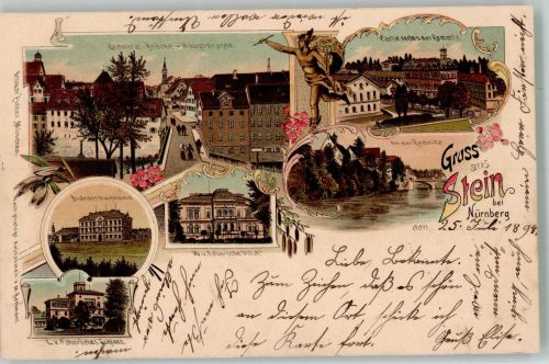 90547 W8504 Stein , Mittelfr 1898 Lithographie Villa von Faber Schloss von Faber Waisenhaus Hauptstrasse An der Rednitz Verlag Ottmar Zieher-München