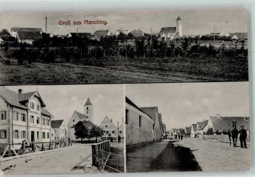 85077 W8072 Manching - Dorfstrasse Kirche Pferd