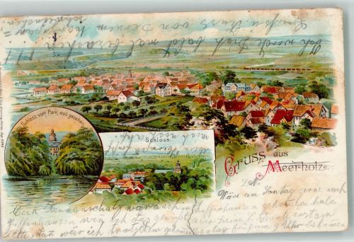 63571 W6460 Meerholz 1907 Lithographie Schloss mit Schlossteich