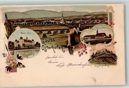94486 W8353 Osterhofen , Niederbay 1899 Lithographie Schloss Moos Damenstift-Kloster Bäuerinnen Burg Hilgartsberg Verlag Ottmar Zieher-München