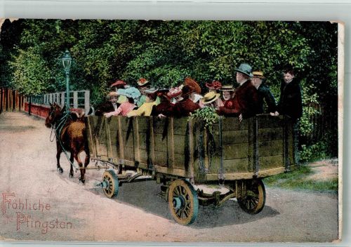 Ein Pferdefuhrwerk mit einer Festgesellschaft Pfingsten 1907