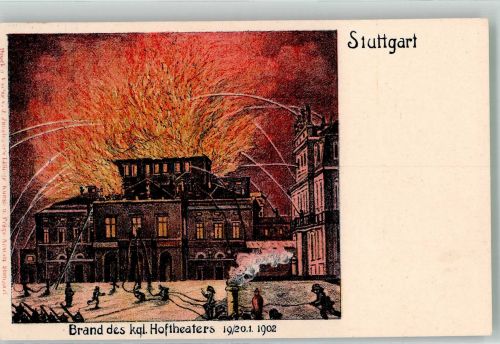 W7000 Stuttgart Brand des Kgl. Hoftheaters am 19./20. 1. 1902 Feuer 1902 Lithographie