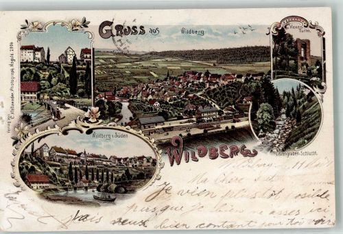 72218 W7277 Wildberg , Württ 1898 Lithographie Hexenturm Litzengraben-Schlucht