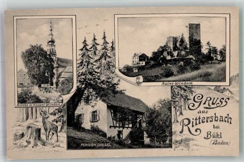 77815 W7580 Bühl , Baden - Rittersbach Kappelwindecker Kirche Ruine Wildeck Rehbock Pension Jaegel