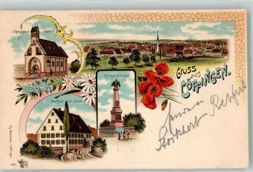 79843 W7827 Löffingen 1899 Lithographie Schneekreuz-Kapelle Kriegerdenkmal Gasthaus zur Linde Verlag Ottmar Zieher-München