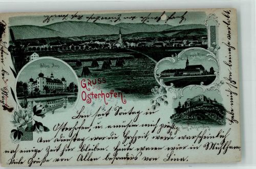 94486 W8353 Osterhofen , Niederbay 1898 Lithographie / Mondschein Schloss Moos Damenstift-Kloster Burg Hilgartsberg