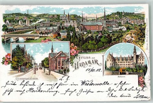 65589 W6253 Hadamar , Westerw 1902 Lithographie Gymnasiumstrasse Schloss