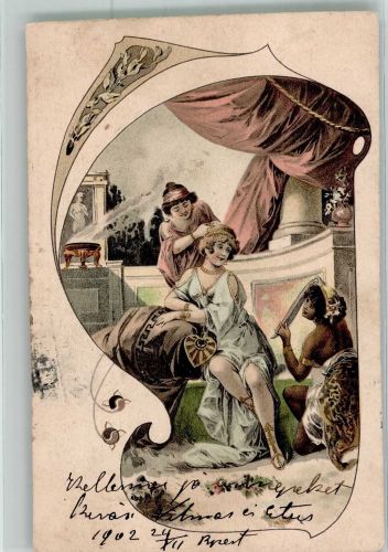Zwei Sklavinnen frisieren ihre römische Herrin Römer 1902 Lithographie / Künstlerkarte