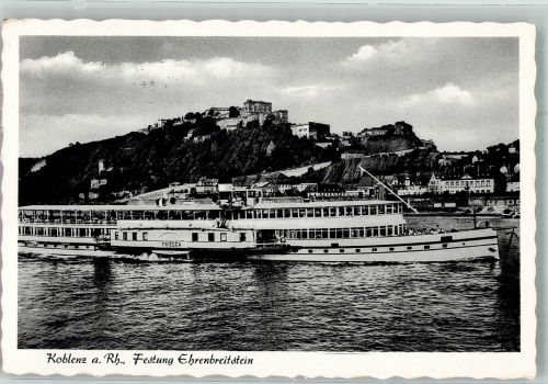 W5400 Ehrenbreitstein Raddampfer Frieden unterhalb der Festung Rheinschiff Foto AK