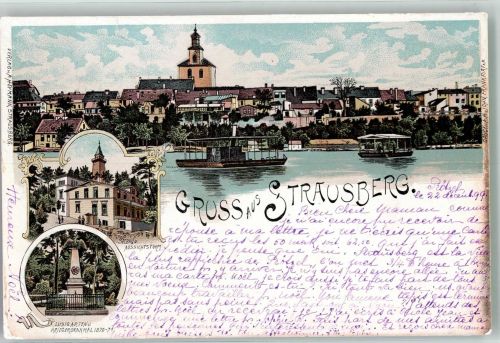 15344 O1260 Strausberg 1899 Lithographie Aussichtsturm Lustgarten Kriegerdenkmal