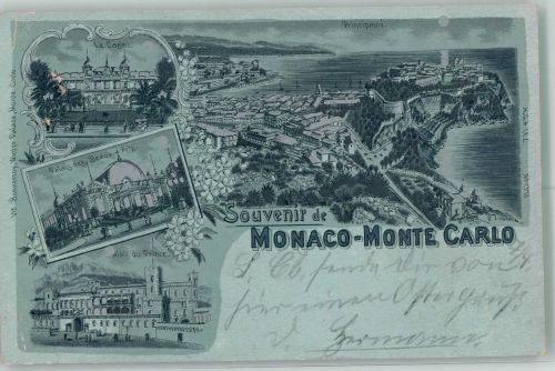 Monte Carlo 1901 Gebrauchsspuren Schloss Casino Palais des Beaux-Arts Lithographie