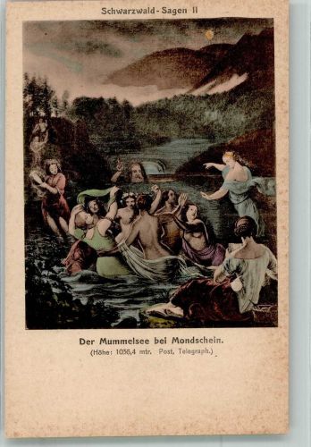 W7596 Mummelsee Die Sage vom Mummelsee im Mondschein Erotik Verlag Edm. von König 322 Hüttenstempel Nixe 1910 Künstlerkarte