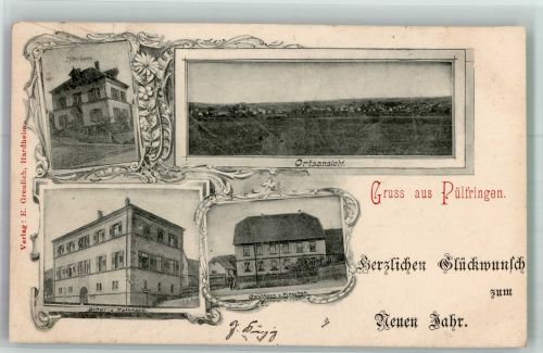 97953 W6976 Pülfringen - Pfarrhaus Schul- & Rathaus Gasthaus zum Hirschen Neujahreskarte