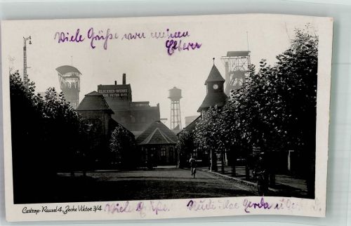 W4620 Castrop-Rauxel Klöckner-Werke 4. Zeche Viktor 3/4 Fahrradfahrer Fördertürme Bergbau Foto AK
