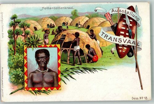 Pretoria Gebrauchsspuren Ausstellung Transvaal Hütten Lithographie einrisß