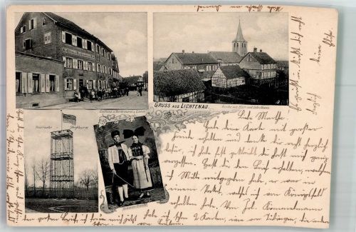 77839 W7585 Lichtenau , Baden 1902 - Gasthaus zum Lamm Feuerwehr-Steigturm Hanauer Trachten