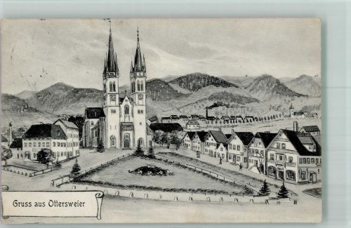 77833 W7583 Ottersweier 1913 Künstlerkarte Pfarrkirche St. Johannes