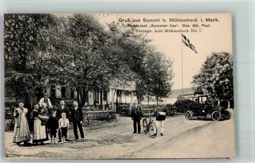 16515 O1401 Summt 1914 Foto AK Gasthaus Summter See Fahrräder Fahnenmast