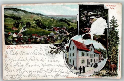 77830 W7582 Oberbühlertal 1910 - Gasthaus zum Badischen Hof Gertelbach-Fälle Rehbock