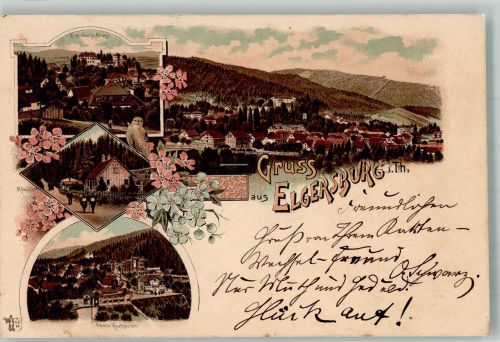 98716 O6303 Elgersburg 1898 Lithographie Dorfweg Obere Kurhäuser Eule Verlag Ottmar Zieher-München Bahnpost Zug 269