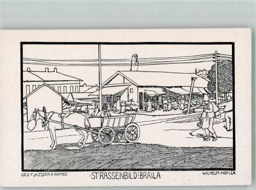 Braila Radierung Marktszne Straßenbild Zeichnung 9.Armee WK I