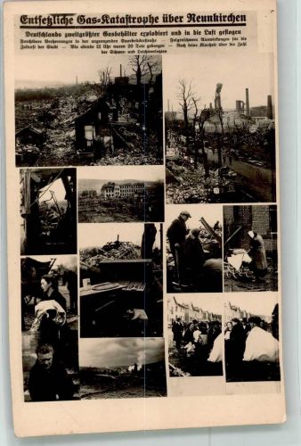 66538 W6680 Neunkirchen , Saar Foto AK Gas-Katastrophe in Neunkirchen Explodierter Gasbehälter