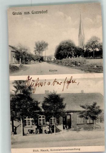 19395 O2861 Gnevsdorf b Lübz 1917 - Dorfstrasse Dorfkirche Kolonialwaren Maack