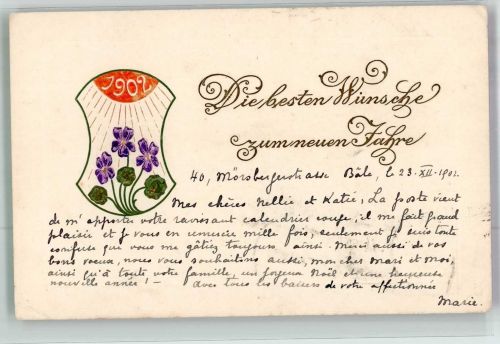 Blumen unter Sonne mit der Zahl 1902 Neujahr Jahreszahl 1901 Prägedruck