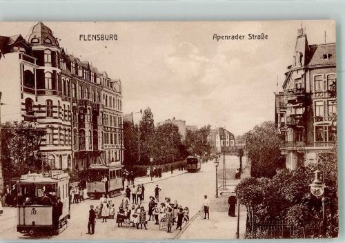 24937 W2390 Flensburg 1910 - Apenrader Strasse Strassenbahnen Kinder