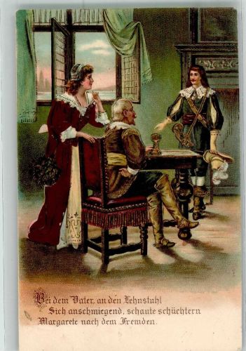 Szene aus der Gretchentragödie mit Margrete Goethe 1905 Prägedruck