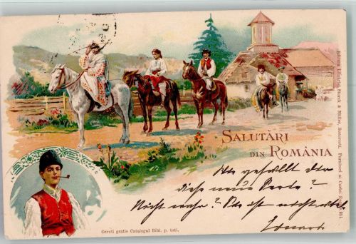 Bukarest Bucuresti Tracht Esel Pferde Lithographie Trachten Rumänien 1899 Gebrauchsspuren