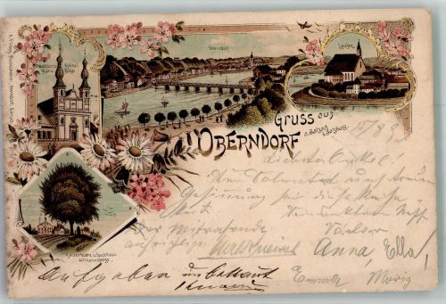 5110 Oberndorf bei Salzburg 1897 Gebrauchsspuren Wallfahrts- Kirche Kaiserbuche Gasthaus Kirche Laufen Lithographie