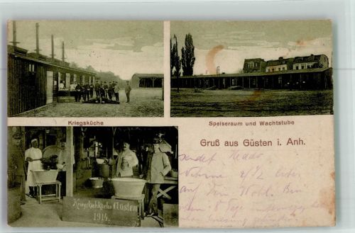 39439 O3256 Güsten , Anh 1914 Foto AK WK I Lager 1914 Baracken Speiseraum Wachtstube Kriegsküche