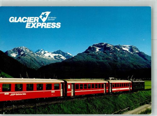 Der Galcier Express vor der Berninagruppe Verlag Photoglob 13336 Eisenbahnzug Foto AK