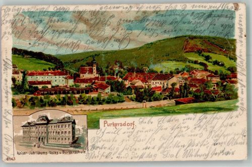 1140 Purkersdorf 1901 Gebrauchsspuren Kaiser Jubiläums Volks- und Bürgerschule Lithographie