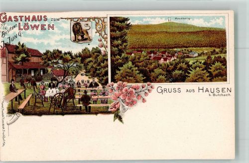 35510 W6308 Butzbach Lithographie Gasthaus zum Löwen Gartenwirtschaft Der Hausberg