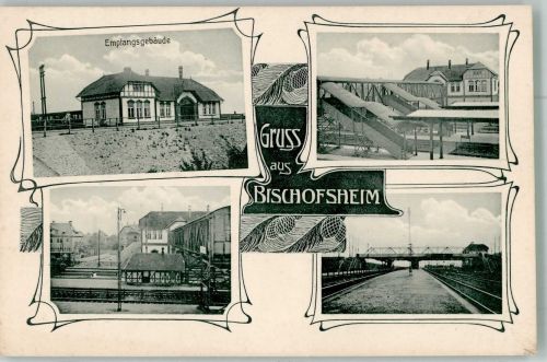 65474 W6094 Bischofsheim b Rüsselsheim 1919 - Bahnhof Bahnsteige Empfangsgebäude