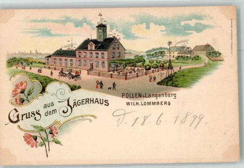 42549 W5620 Langenberg , Rheinl Lithographie Pollen Gasthaus Jägerhaus Windrad