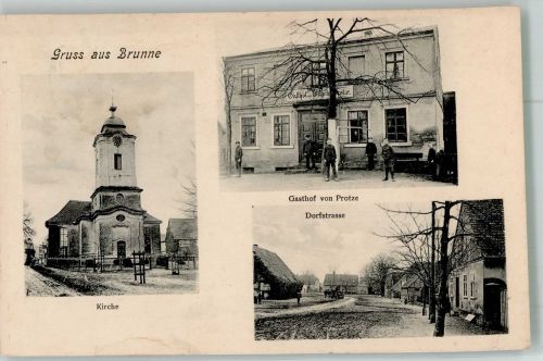 16818 O1950 Brunne b Fehrbellin - Kirche Gasthaus Protze Dorfstrasse