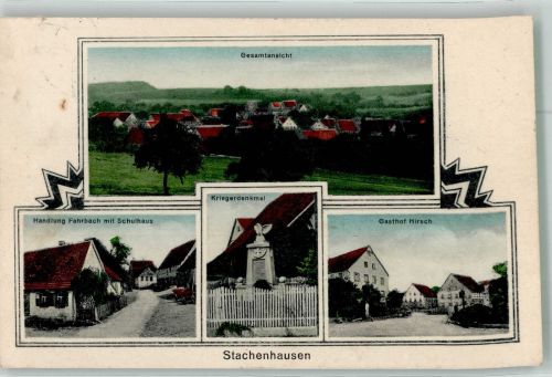 74653 W7119 Stachenhausen - Handlung Fahrbach Kriegerdenkmal Gasthaus Hirsch