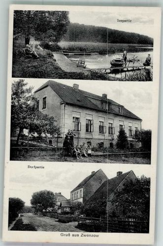 17237 O2081 Zwenzow 1923 - Am See Bootssteg Wohnhaus Dorfstrasse