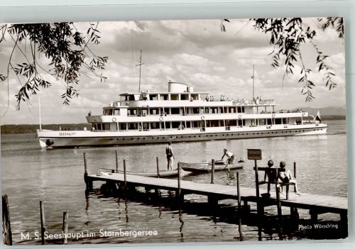 W8130 Starnberg Motorschiff Seeshaupt auf dem Starnberger See Fotograf Wörsching Binnenschiff Foto AK