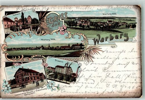 38378 W3331 Warberg , Kr Helmstedt 1906 Lithographie Domaine Brauerei Kolonialwaren Rothmann Warberg anno 1650 und 1898