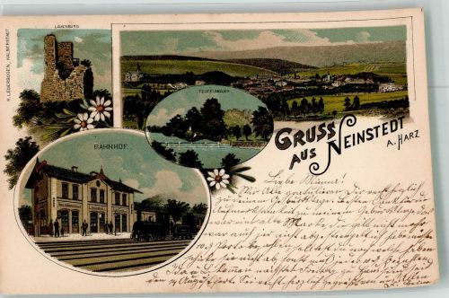 06502 O4307 Neinstedt 1903 Lithographie Die Lauchenburg Bahnhof Teufelsmauer Bahnpost Magdeburg Zug 374