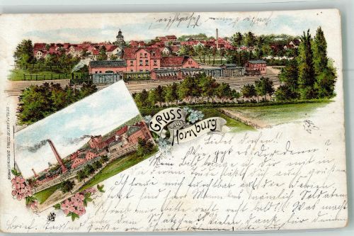 38315 W3342 Hornburg , Kr Wolfenbüttel 1897 Lithographie Fabrik Bahnhof