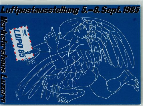 Luzern Lucerne 4. Luftpostausstellung Lupo 85 Stilisierter Götterbote Hermes Philatelistentag 1985 Sonderstempel