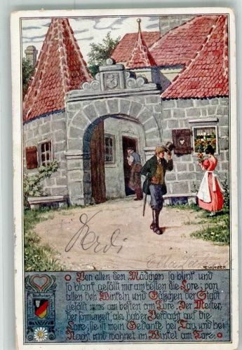sign. Kutzer Junger Mann verabschiedet sich von seiner Liebsten Bund der Deutschen in Niederösterreich Nr. 50 Schulvereinähnliche 1912 Künstlerkarte