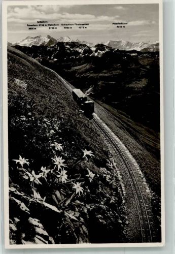 Brienz-Rothornbahn Rothorn-Bahn mit Hochalpen Photoglob 08825 Hüttenstempel Zahnradbahn 1933 Foto AK