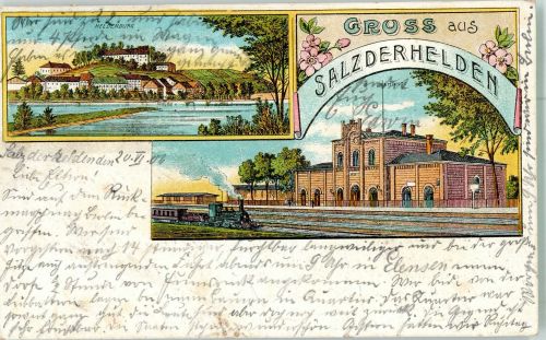 37574 W3352 Salzderhelden 1906 Lithographie Bahnhof Heldenburg